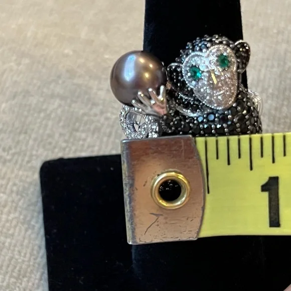 Sterling Silver Black Spinel Monkey Ring Size 7